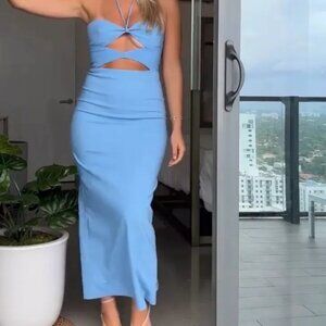 Zara Blue Cut Out Dress Size: Medium